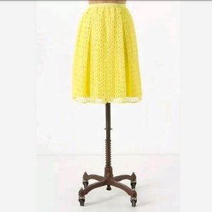 Maeve Yellow Lace Swing Skirt Boho Pockets Mid